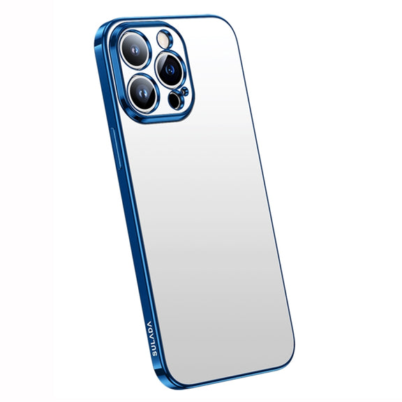 For iPhone 14 Pro Max SULADA Electroplating Frosted All-inclusive TPU Phone Case(Blue)