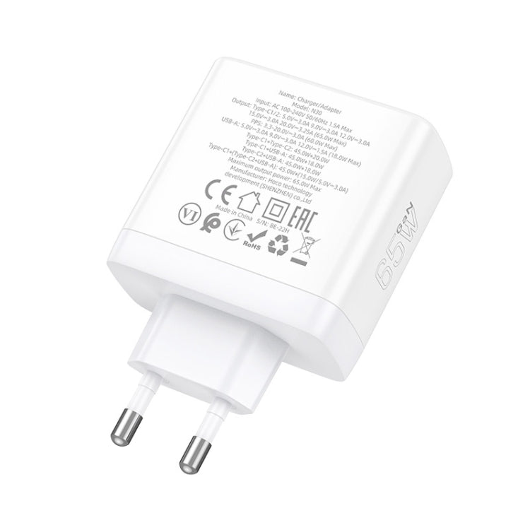 hoco N30 Glory PD 65W USB+ Dual USB-C/Type-C Interface Fast Charge Charger, EU Plug(White)