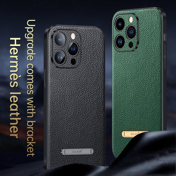 For iPhone 14 SULADA Famous Artisan Series Litchi Leather PC + TPU Phone Case(Dark Green)