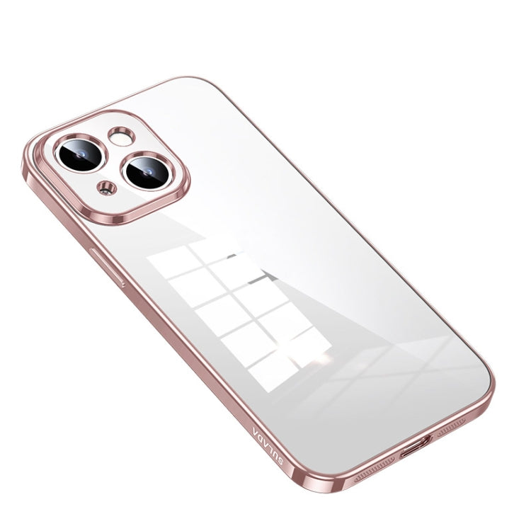 For iPhone 14 Plus SULADA Shine Through Series Plating TPU Transparent Phone Protective Case(Pink)