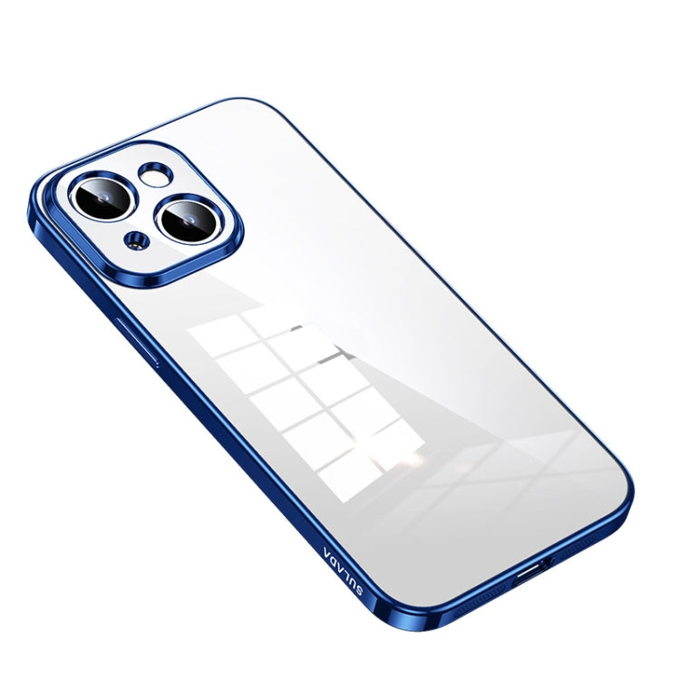 For iPhone 14 Plus SULADA Shine Through Series Plating TPU Transparent Phone Protective Case(Blue)