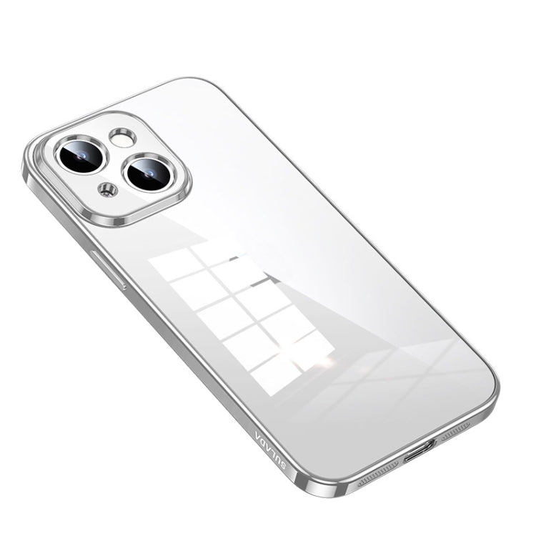 For iPhone 14 Plus SULADA Shine Through Series Plating TPU Transparent Phone Protective Case(Silver)