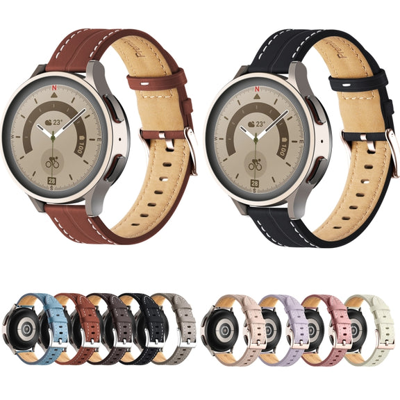 For Realme Watch 3/Amazfit GTR4/4 Pro Universal Grooved Genuine Leather Watch Band(Purple)