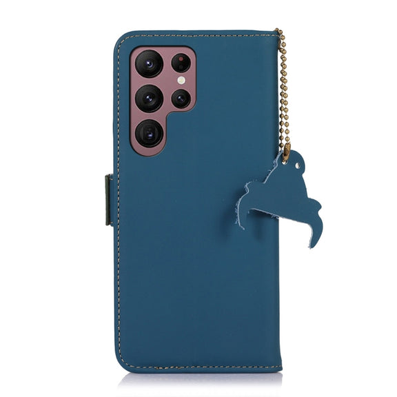 For Samsung Galaxy S22 Ultra 5G Genuine Leather Magnetic RFID Leather Phone Case(Blue)