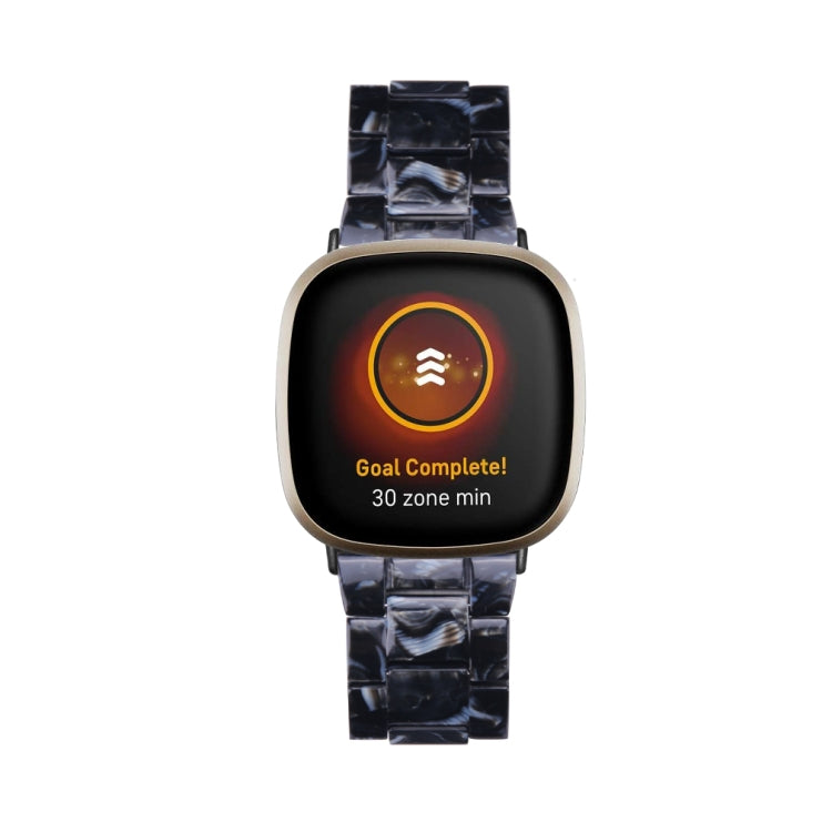 For Fitbit Versa 3 / Sense Universal Resin Watch Band(Black Flower)