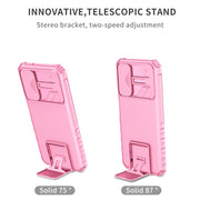 For Samsung Galaxy A14 5G Stereoscopic Holder Sliding Camshield Phone Case(Pink)