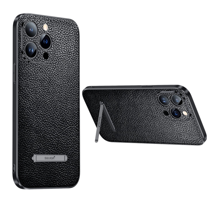 For iPhone 14 SULADA Invisible Bracket Leather Back Cover Phone Case(Black)