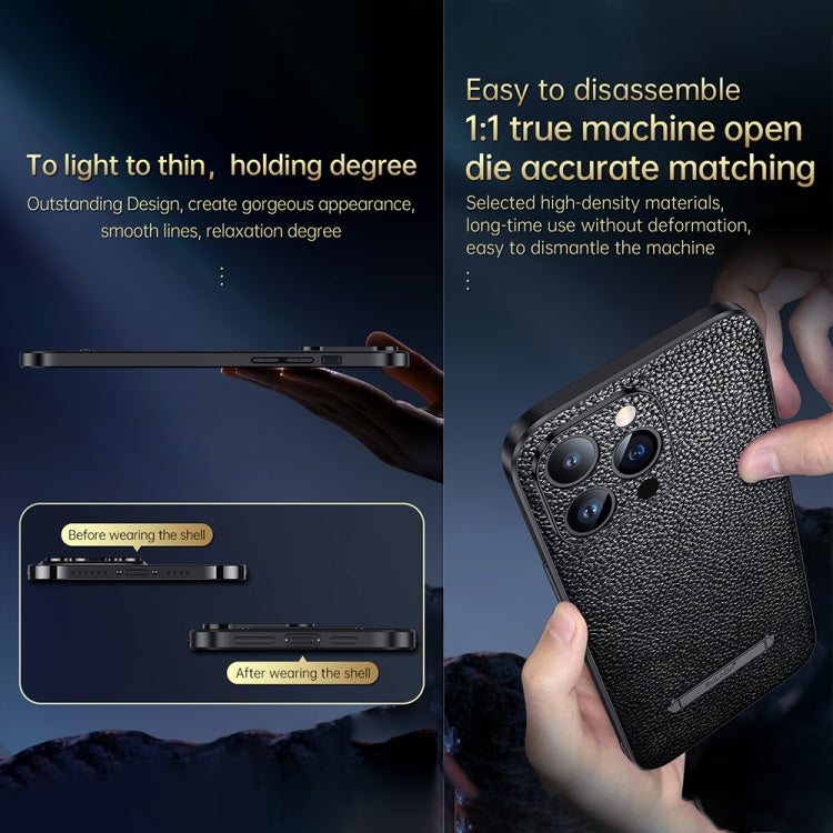 For iPhone 14 SULADA Invisible Bracket Leather Back Cover Phone Case(Blue)
