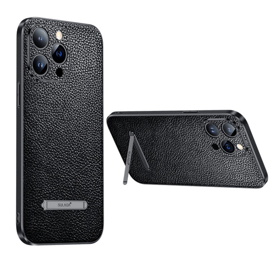 For iPhone 14 Plus SULADA Invisible Bracket Leather Back Cover Phone Case(Black)