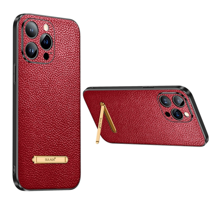 For iPhone 14 Plus SULADA Invisible Bracket Leather Back Cover Phone Case(Red)