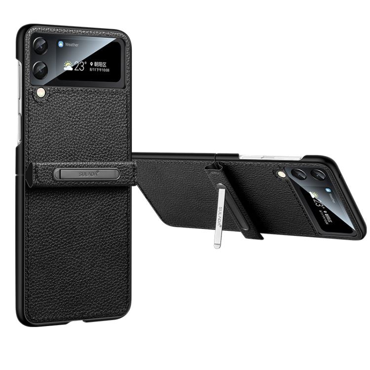 For Samsung Galaxy Z Flip3 5G SULADA Invisible Bracket Leather Back Cover Phone Case(Black)