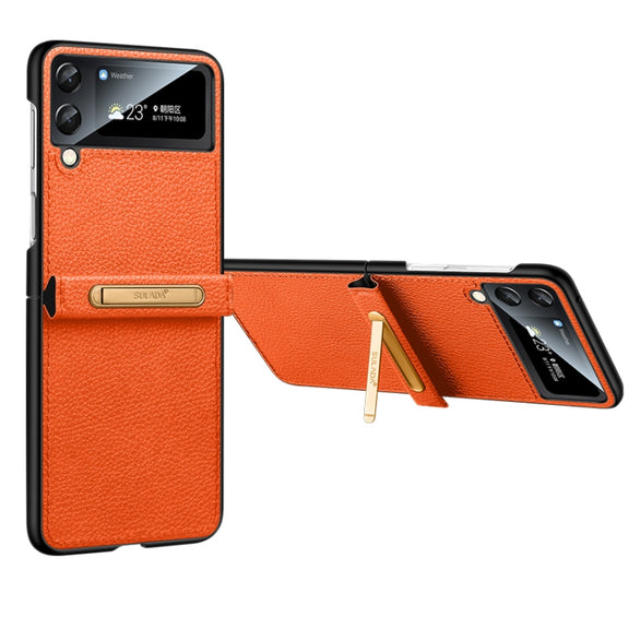 For Samsung Galaxy Z Flip3 5G SULADA Invisible Bracket Leather Back Cover Phone Case(Orange)