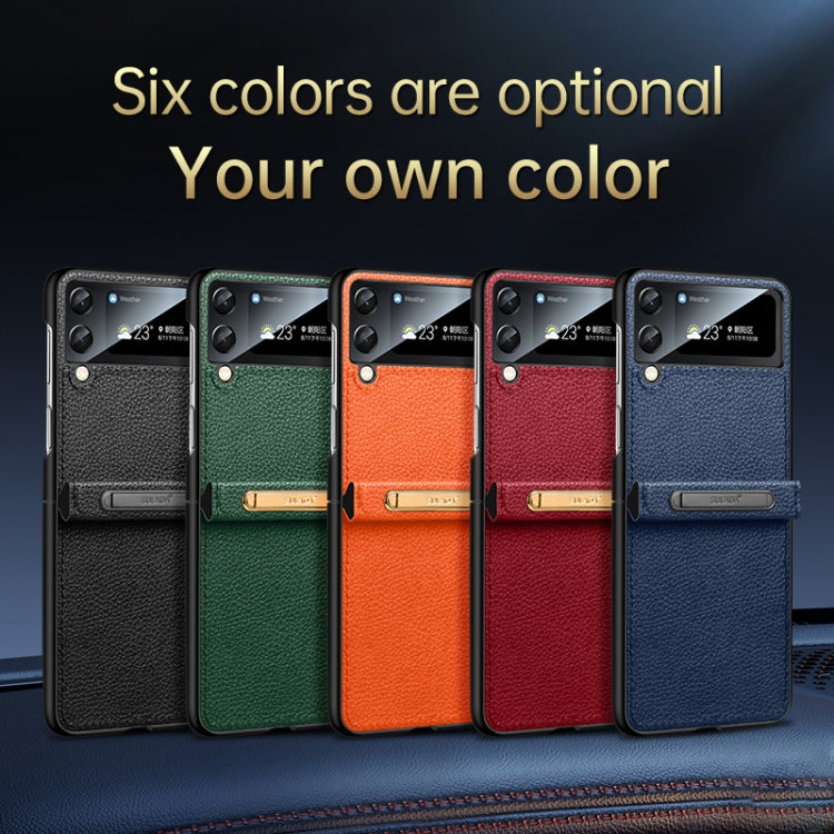 For Samsung Galaxy Z Flip3 5G SULADA Invisible Bracket Leather Back Cover Phone Case(Black)