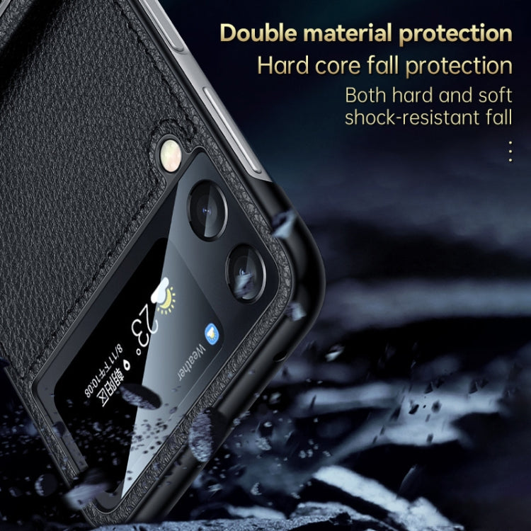 For Samsung Galaxy Z Flip3 5G SULADA Invisible Bracket Leather Back Cover Phone Case(Black)
