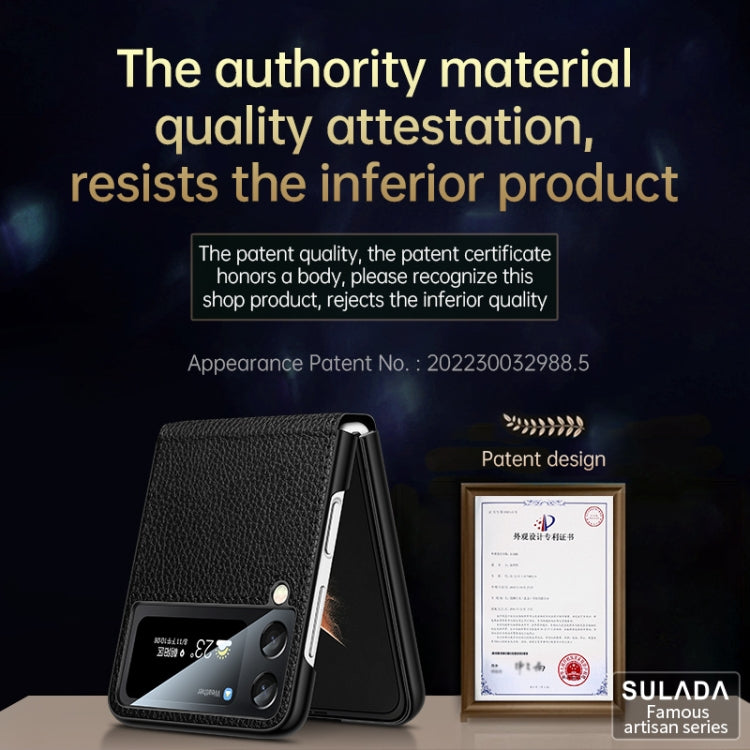 For Samsung Galaxy Z Flip3 5G SULADA Invisible Bracket Leather Back Cover Phone Case(Orange)