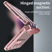 For Samsung Galaxy Z Fold3 5G Electroplating Corrugated Hinge Folding Phone Case(Rose Gold)
