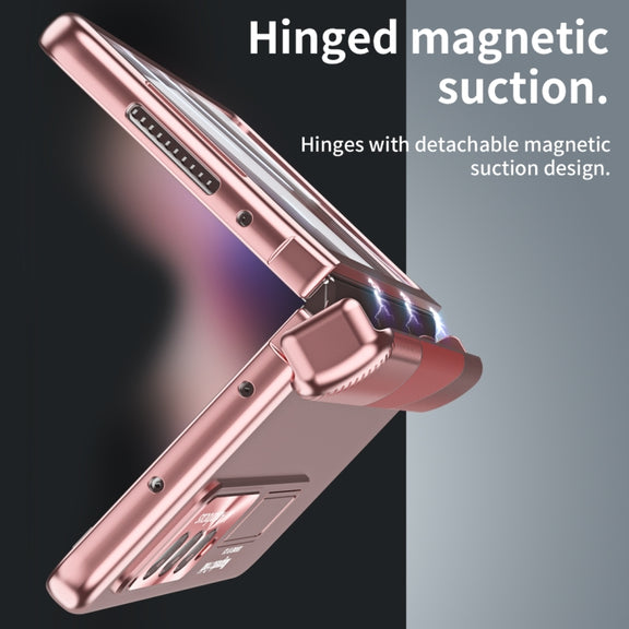 For Samsung Galaxy Z Fold3 5G Electroplating Corrugated Hinge Folding Phone Case(Rose Gold)