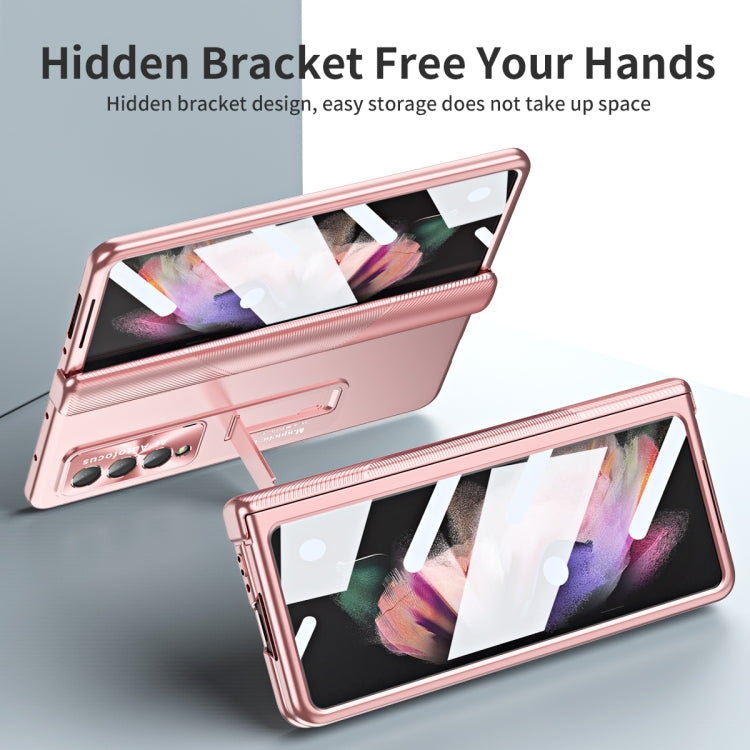 For Samsung Galaxy Z Fold3 5G Electroplating Corrugated Hinge Folding Phone Case(Rose Gold)