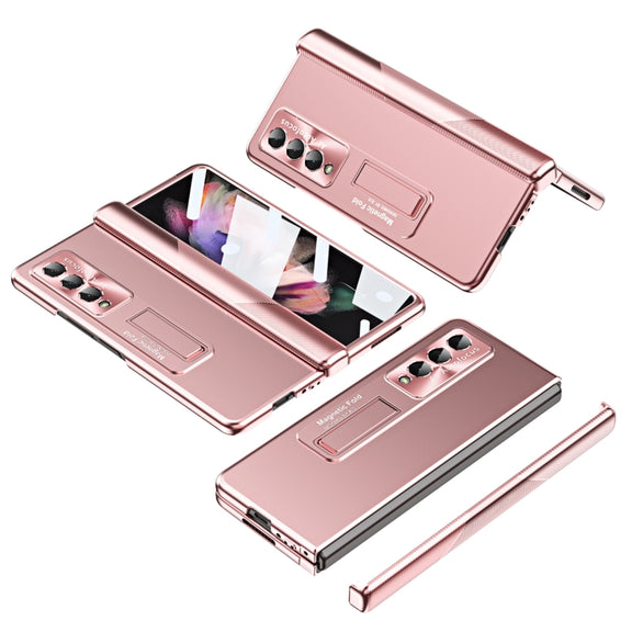 For Samsung Galaxy Z Fold3 5G Electroplating Corrugated Hinge Folding Phone Case(Rose Gold)