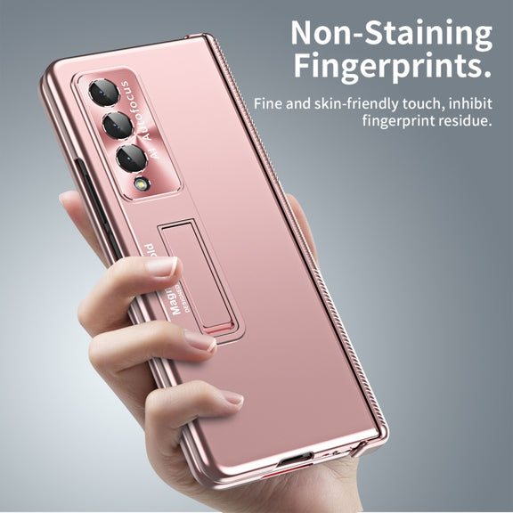 For Samsung Galaxy Z Fold3 5G Electroplating Corrugated Hinge Folding Phone Case(Rose Gold)