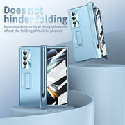 For Samsung Galaxy Z Fold3 5G Electroplating Corrugated Hinge Folding Phone Case with Pen Slot(Blue)