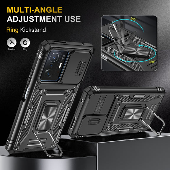 For Xiaomi 11T Armor PC + TPU Camera Shield Phone Case(Black)