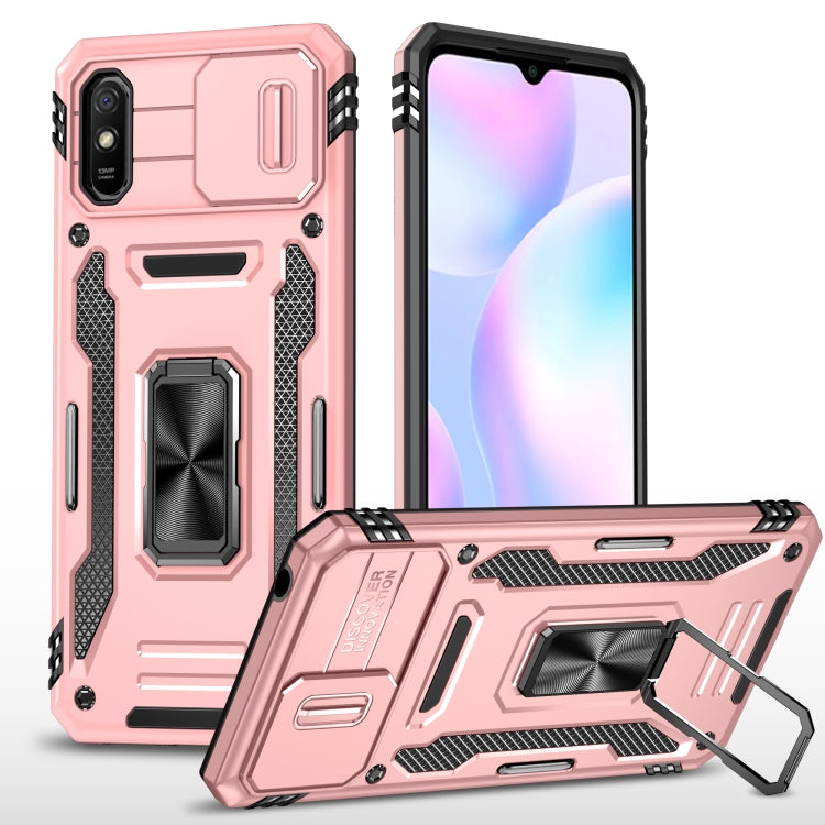 For Xiaomi Redmi 9A Armor PC + TPU Camera Shield Phone Case(Rose Gold)