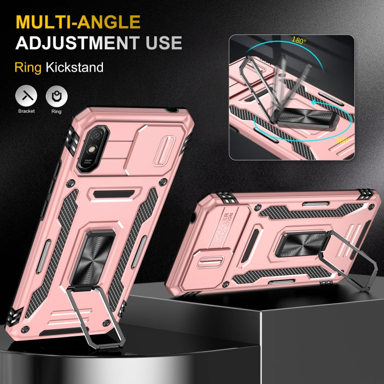 For Xiaomi Redmi 9A Armor PC + TPU Camera Shield Phone Case(Rose Gold)