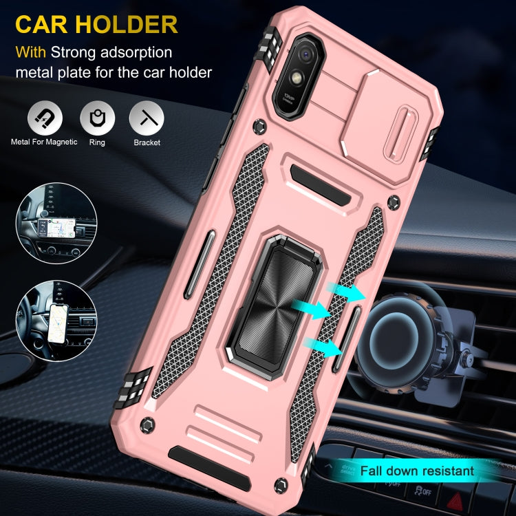 For Xiaomi Redmi 9A Armor PC + TPU Camera Shield Phone Case(Rose Gold)