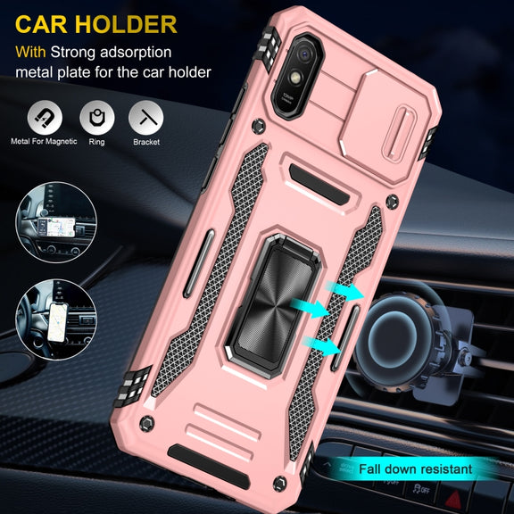 For Xiaomi Redmi 9A Armor PC + TPU Camera Shield Phone Case(Rose Gold)