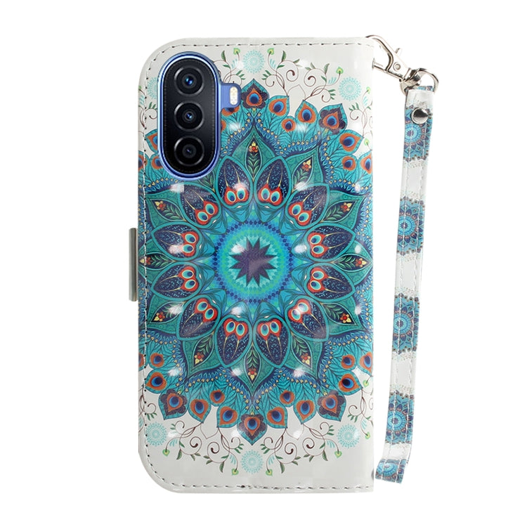 For Huawei nova Y70 Plus 3D Colored Pattern Flip Leather Phone Case(Peacock Wreath)