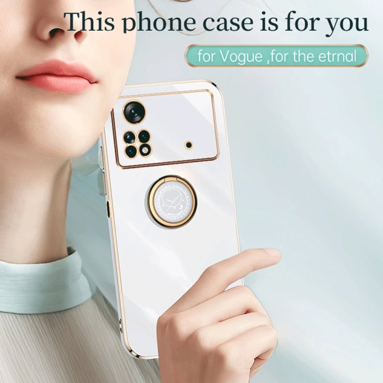 For Xiaomi Poco X4 Pro 5G XINLI Straight Edge 6D Electroplate TPU Phone Case with Ring Holder(Pink)