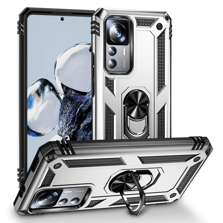 For Xiaomi 12T / 12T Pro Shockproof TPU + PC Phone Case with Holder(Silver)