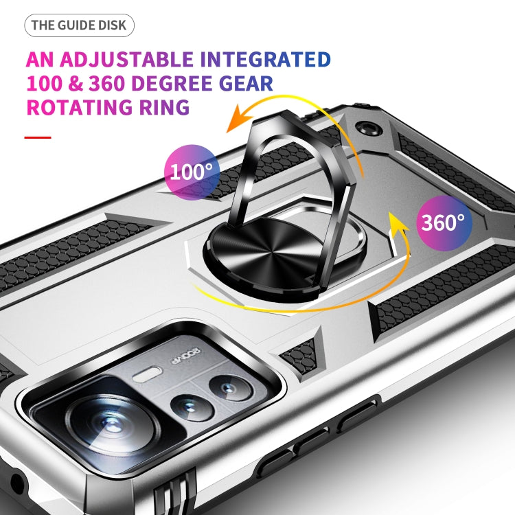 For Xiaomi 12T / 12T Pro Shockproof TPU + PC Phone Case with Holder(Silver)