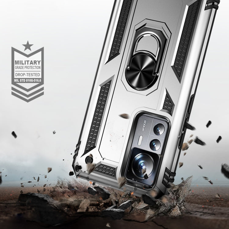 For Xiaomi 12T / 12T Pro Shockproof TPU + PC Phone Case with Holder(Silver)