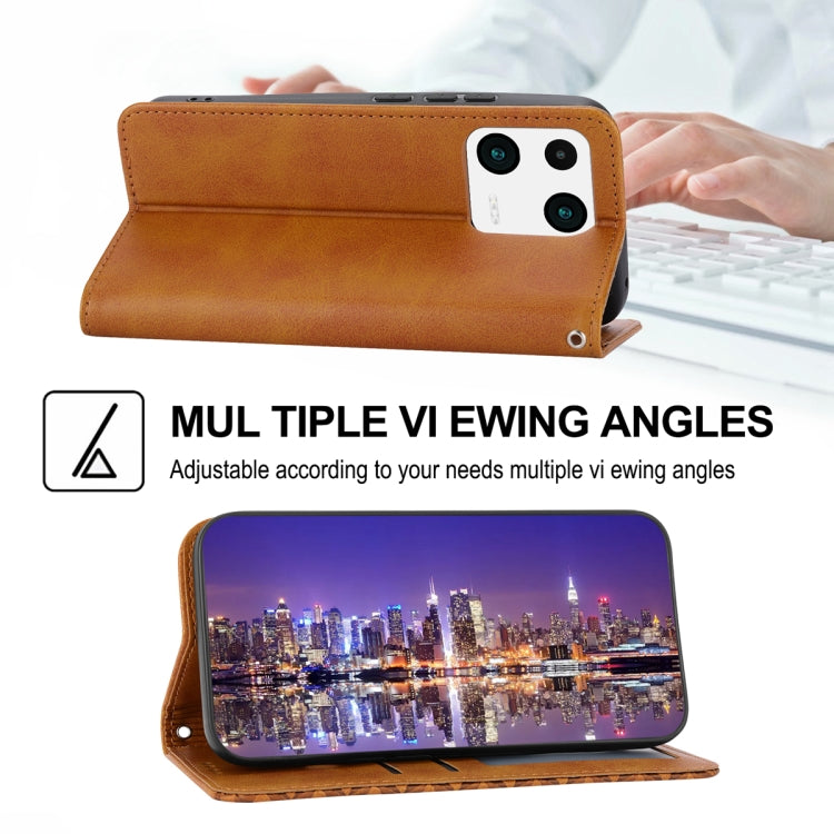 For Xiaomi 13 Cubic Grid Calf Texture Magnetic Leather Phone Case(Yellow)