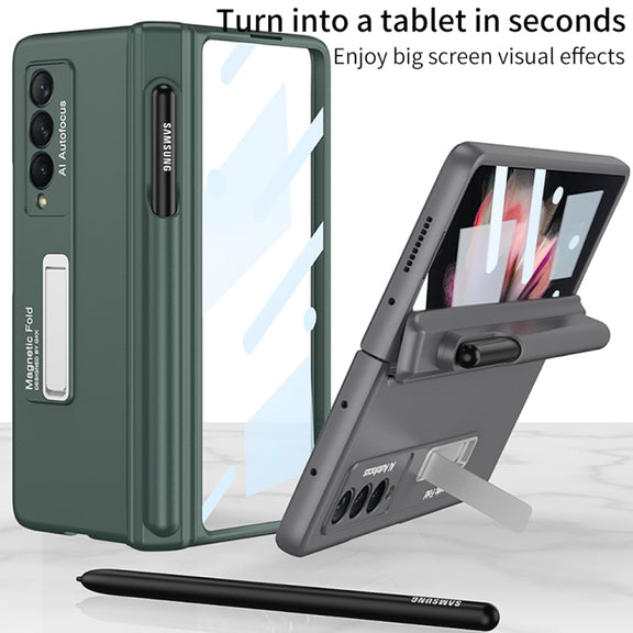 For Samsung Galaxy Z Fold3 5G GKK Full Coverage Magnetic Fold Hinge Shockproof Phone Case with Pen Slots(Green)