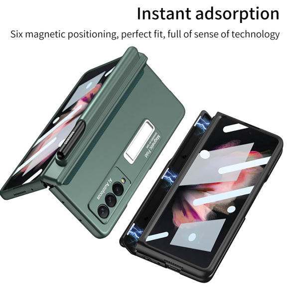 For Samsung Galaxy Z Fold3 5G GKK Full Coverage Magnetic Fold Hinge Shockproof Phone Case with Pen Slots(Black)