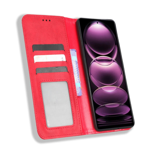 For Xiaomi Redmi Note 12 Pro+ Global Magnetic Buckle Retro Texture Leather Phone Case(Red)