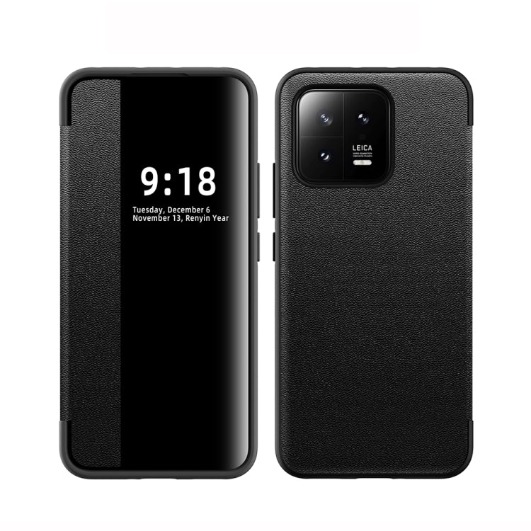 For Xiaomi 13 Magnetic Side Window View Shockproof Horizontal Flip Leather Case(Black)