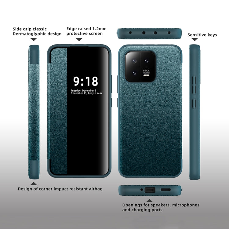 For Xiaomi 13 Magnetic Side Window View Shockproof Horizontal Flip Leather Case(Black)