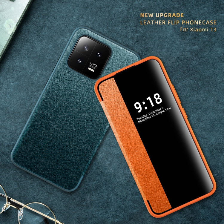 For Xiaomi 13 Magnetic Side Window View Shockproof Horizontal Flip Leather Case(Black)