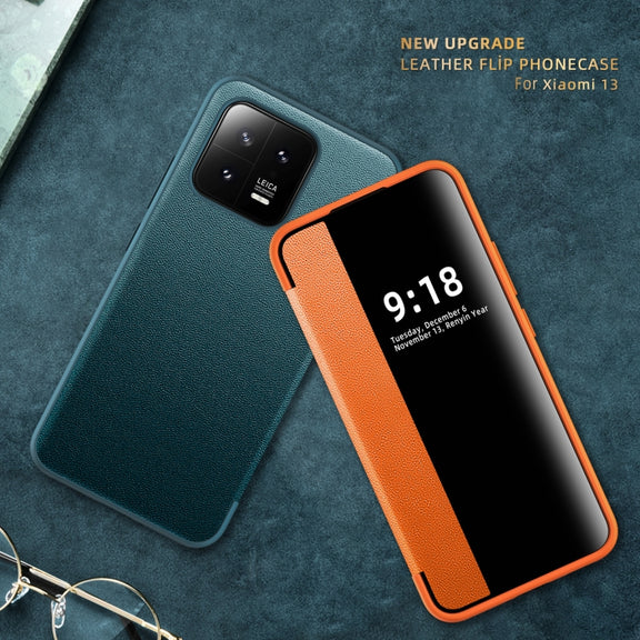 For Xiaomi 13 Magnetic Side Window View Shockproof Horizontal Flip Leather Case(Black)