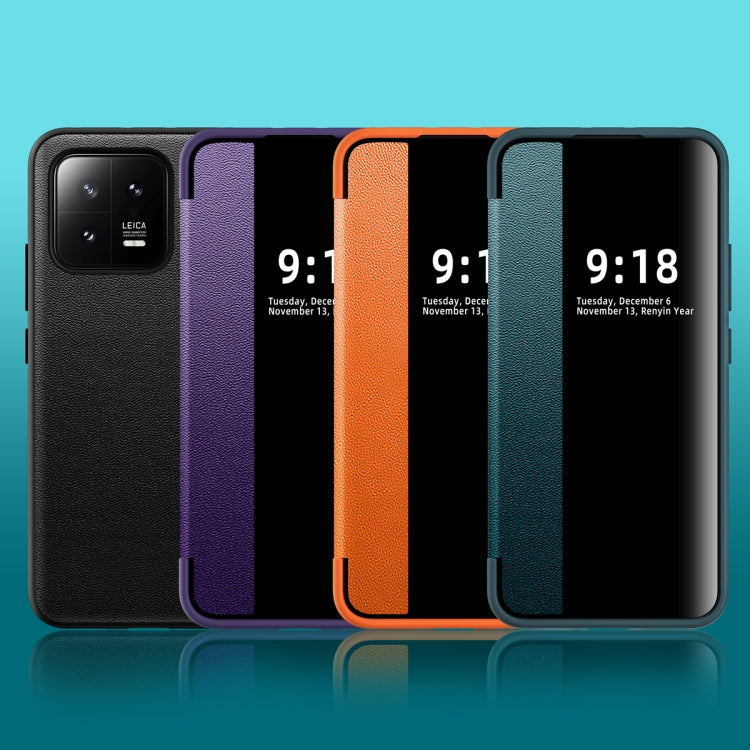 For Xiaomi 13 Magnetic Side Window View Shockproof Horizontal Flip Leather Case(Black)