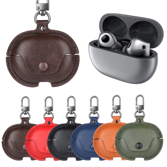 For Huawei FreeBuds Pro 2 Business Leather Earphone Protective Case with Hook(Light Brown)