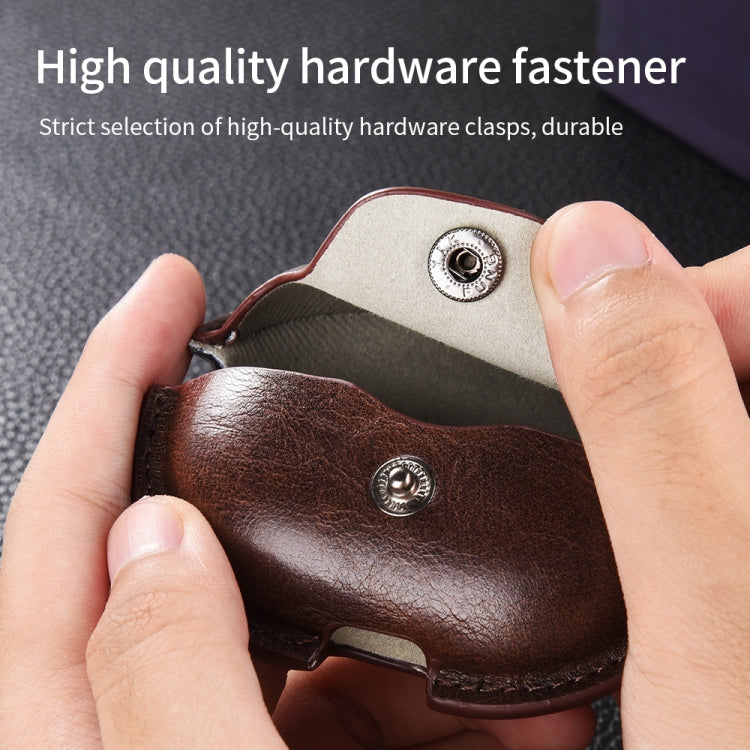 For Huawei FreeBuds Pro 2 Business Leather Earphone Protective Case with Hook(Light Brown)