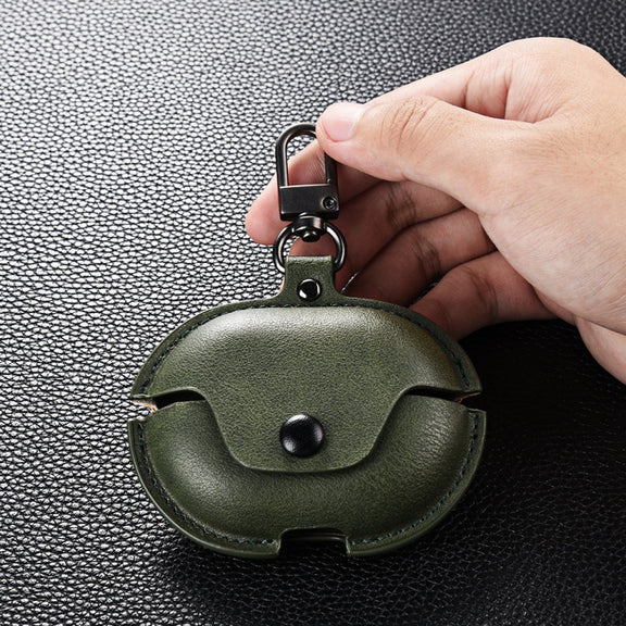 For Huawei FreeBuds Pro Business Leather Earphone Protective Case with Hook(Green)