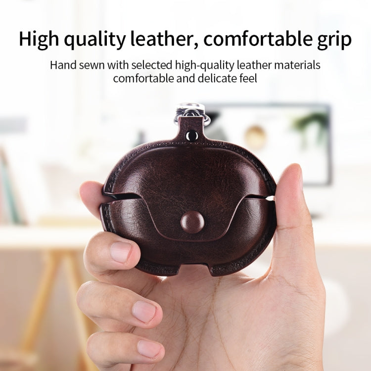 For Huawei FreeBuds Pro Business Leather Earphone Protective Case with Hook(Dark Brown)
