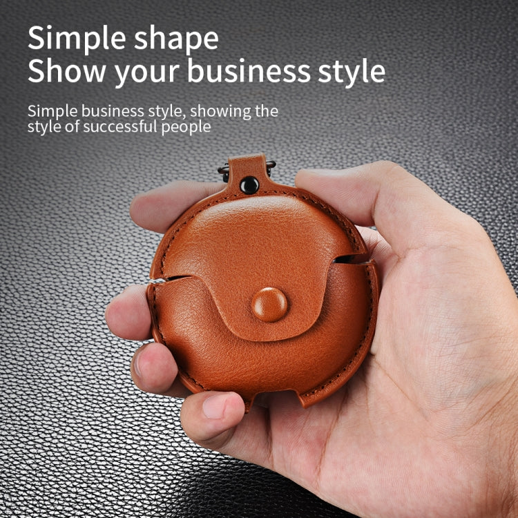 For Huawei FreeBuds 4i / 5i Business Leather Earphone Protective Case with Hook(Light Brown)