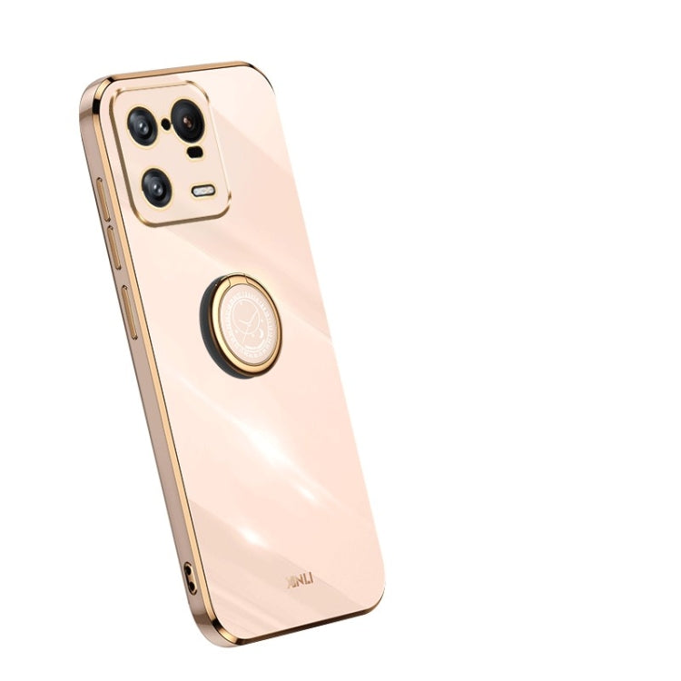 For Xiaomi 13 Pro XINLI Straight Edge 6D Electroplate TPU Phone Case with Ring Holder(Pink)